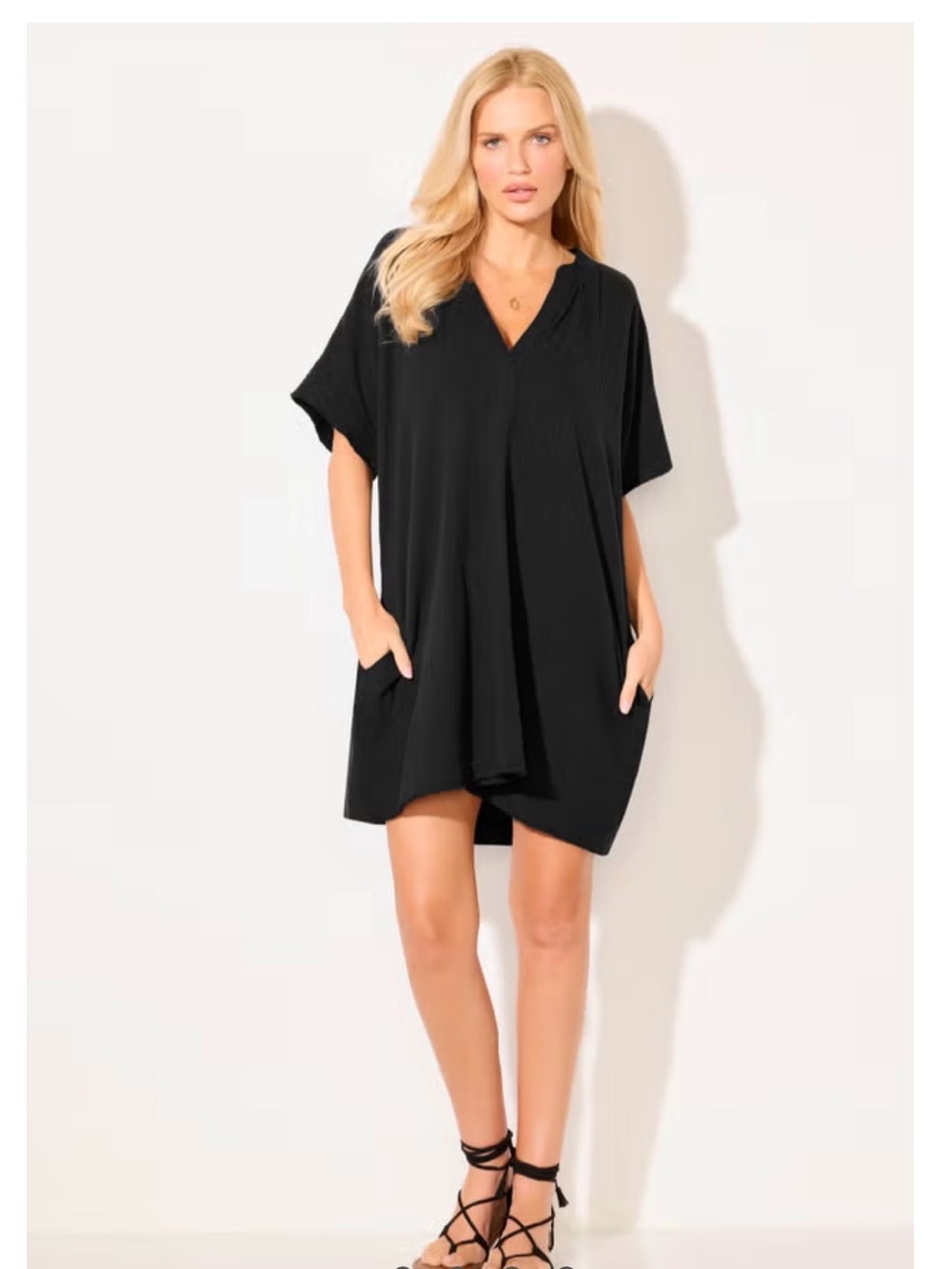 Swimsuits For All Black V-Neck Tunic Coverup with Pockets